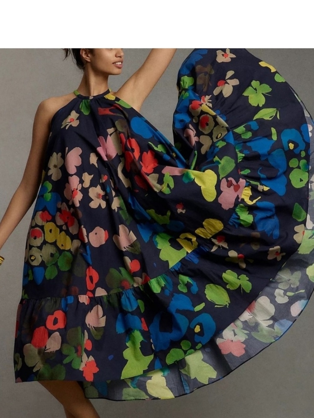 WHIT TWO X Anthropologie Floral Halter Midi Dress Boho Cotton anthro